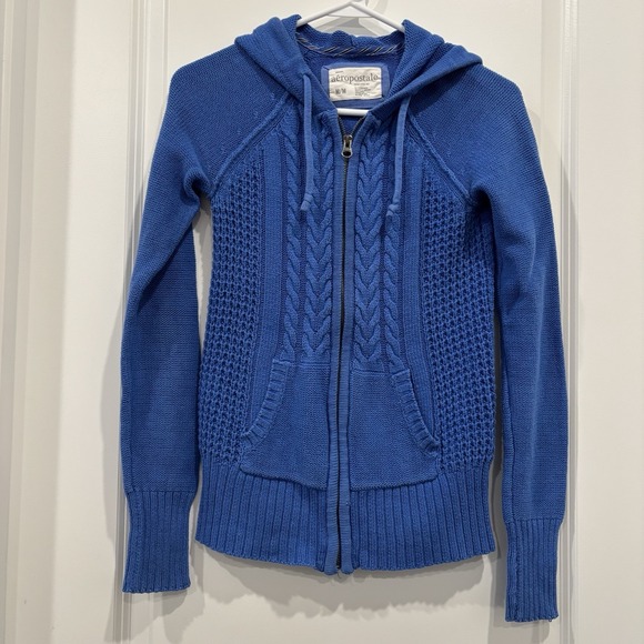 Aeropostale Tops - Aeropostale Knit Full Zip Hooded Sweater Womens Blue Size M Hoodie - Y2K Vintage